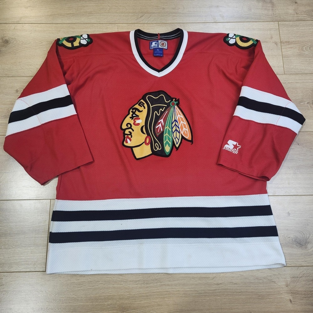 Vintage Chicago Blackhawks Jersey Mens XL Red NHL Hockey Starter 90s Home